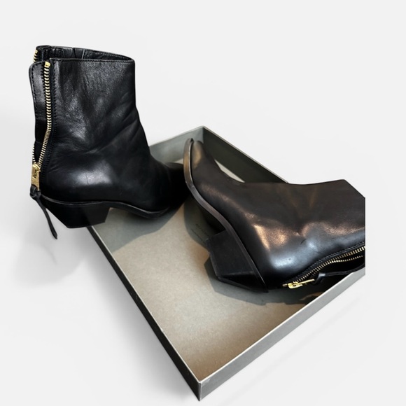 AllSaints Black Leather Pointed Ankle Boots with Back Zip - Picture 8 of 8